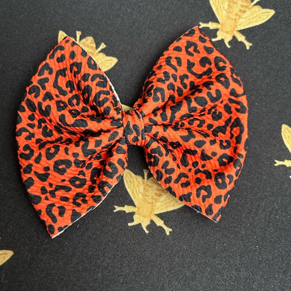 Red Leopard Baby Bow on Nylon